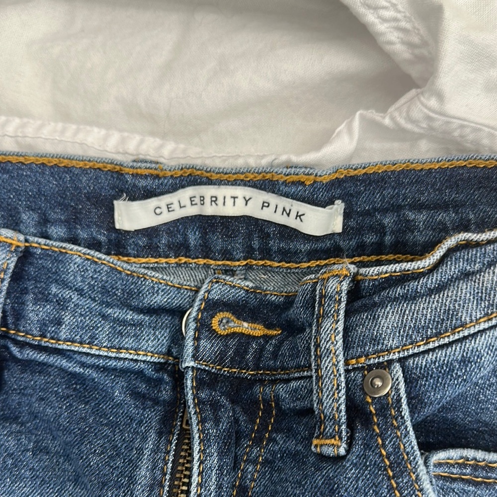 Celebrity Pink Blue Jean Shorts High-Waisted Distressed Size 7 ,Y2K Summer Vibes - Picture 2 of 4
